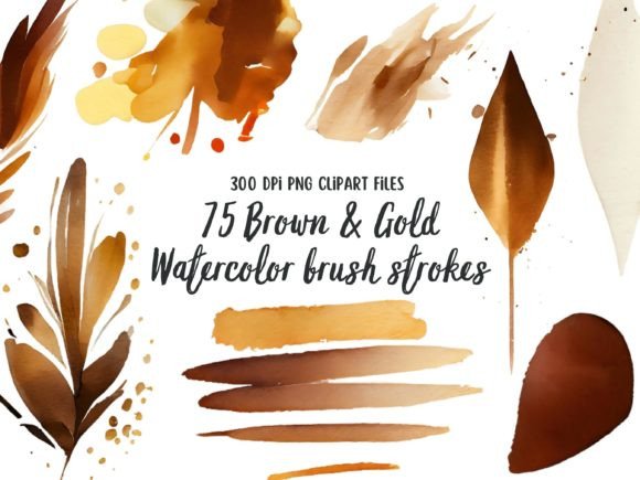 Elevate Your Designs with Brown & Gold Watercolor Brush Strokes