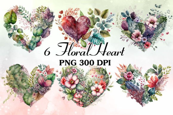 Floral Heart Watercolor Clipart Bundle: Creative Assets for Modern Design