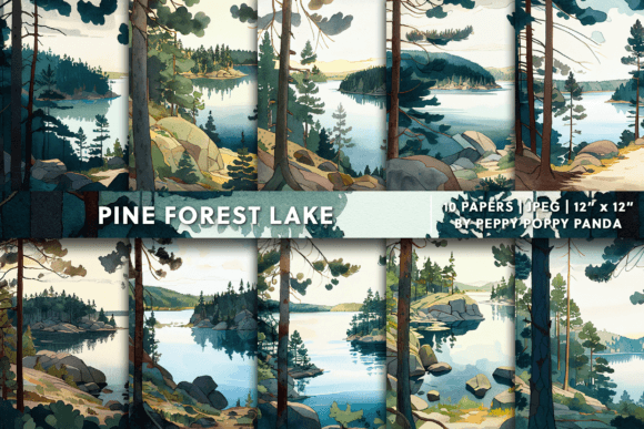Pine Forest Lake Background Texture: Versatile Digital Patterns