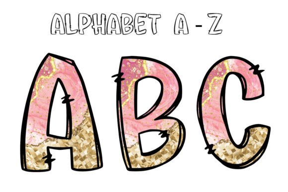 Pink Marble Gold Glitter Doodle Letters: A Design Asset for Bold Projects