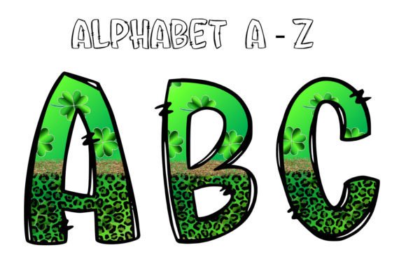 St Patricks Green Clover Alphabet Doodle: Creative Digital Assets